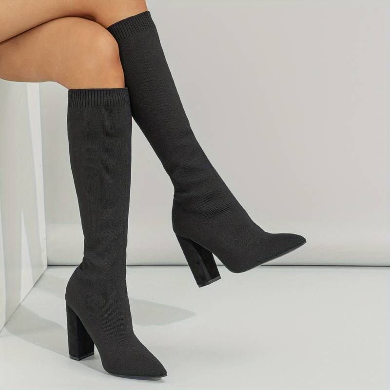 Charlotte | Women’s Knitted Sock Boots with Block Heel