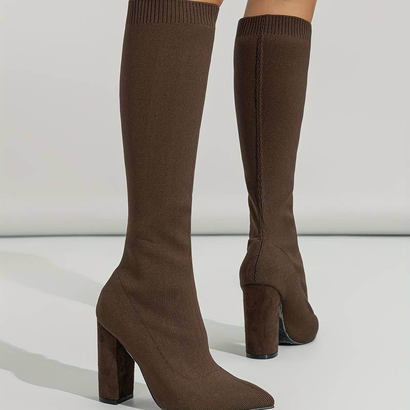 Charlotte | Women’s Knitted Sock Boots with Block Heel