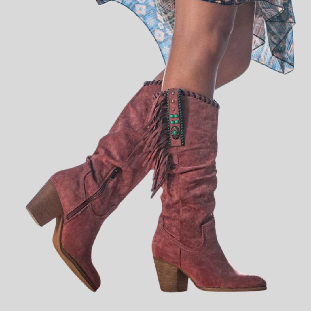 Blair | Women’s Fringe Boots with Wooden Heel