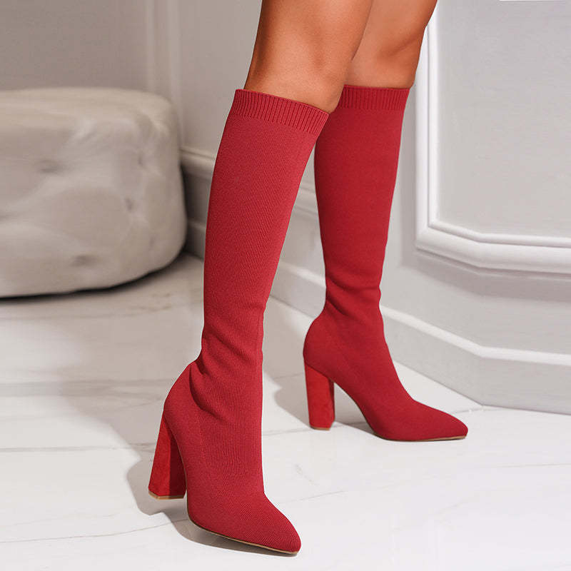 Charlotte | Women’s Knitted Sock Boots with Block Heel