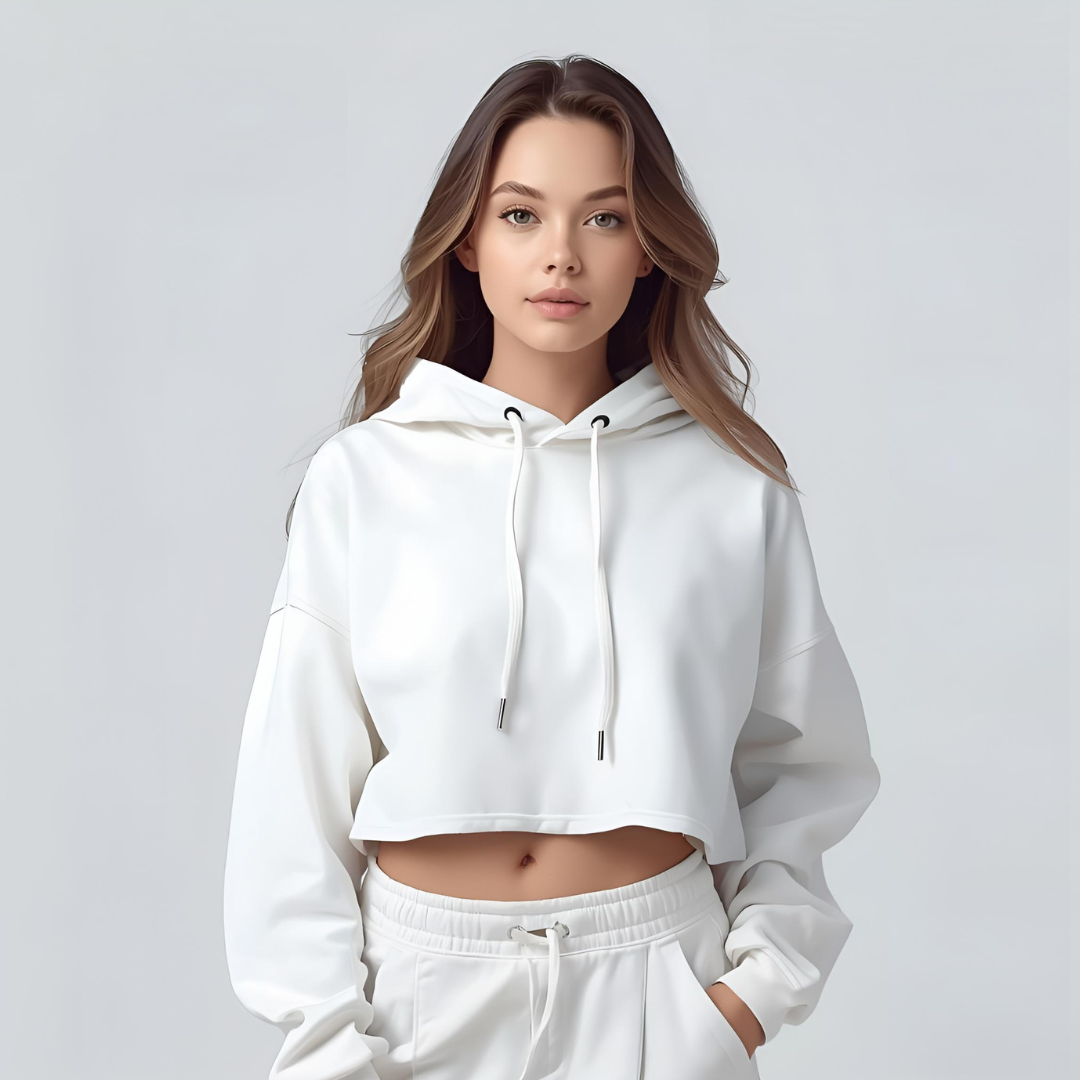 ELARA | Cropped White Hoodie