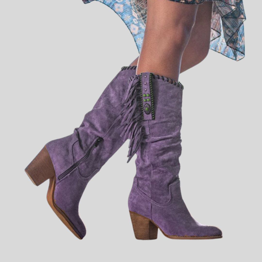 Blair | Women’s Fringe Boots with Wooden Heel