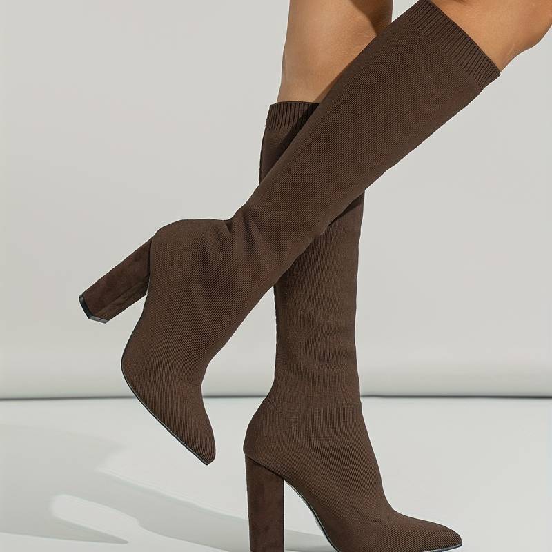 Charlotte | Women’s Knitted Sock Boots with Block Heel