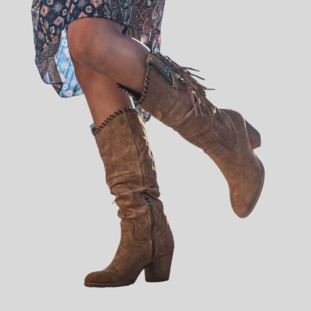 Blair | Women’s Fringe Boots with Wooden Heel