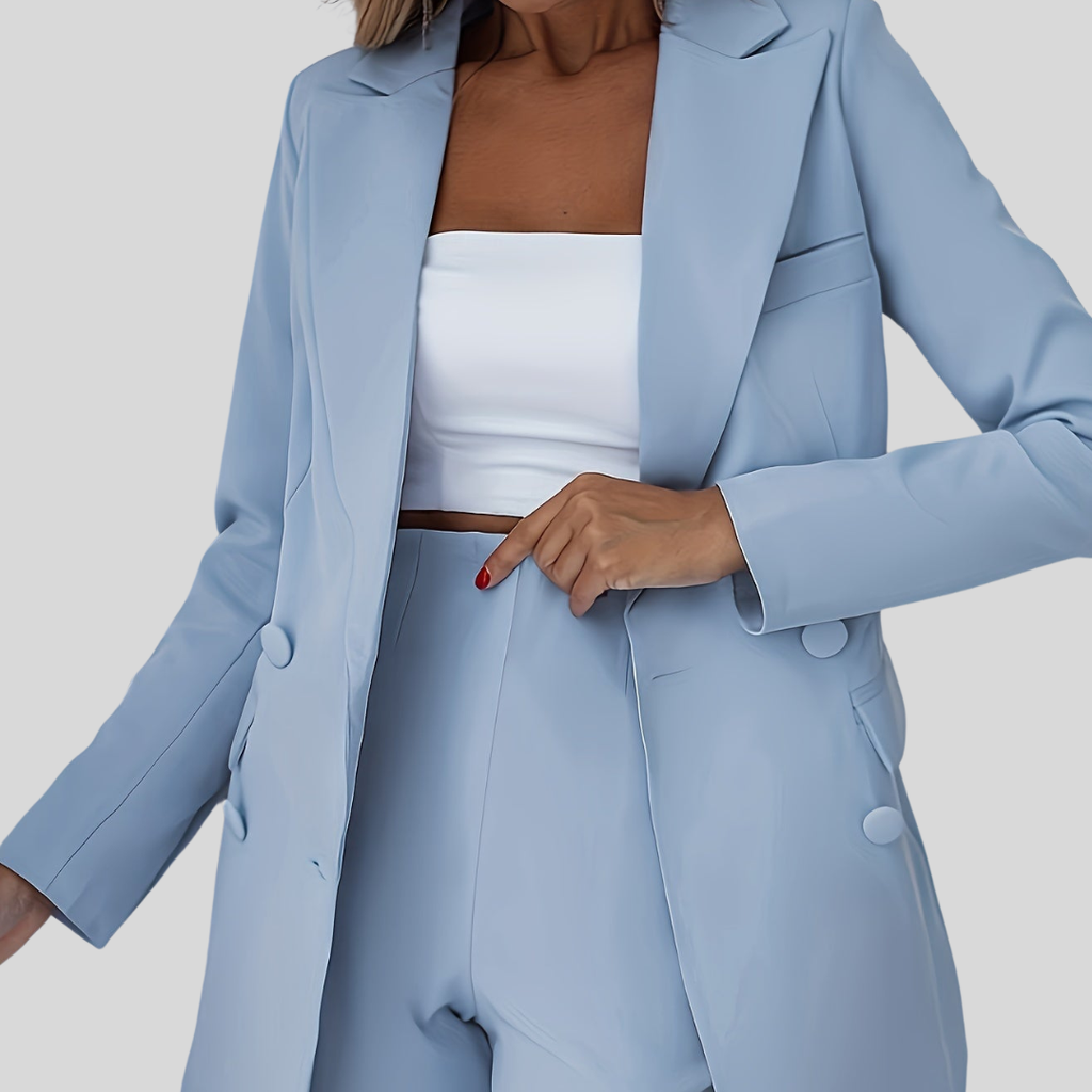 Evelyn | Women’s Double-Breasted Tailored Suit Set with Long Blazer