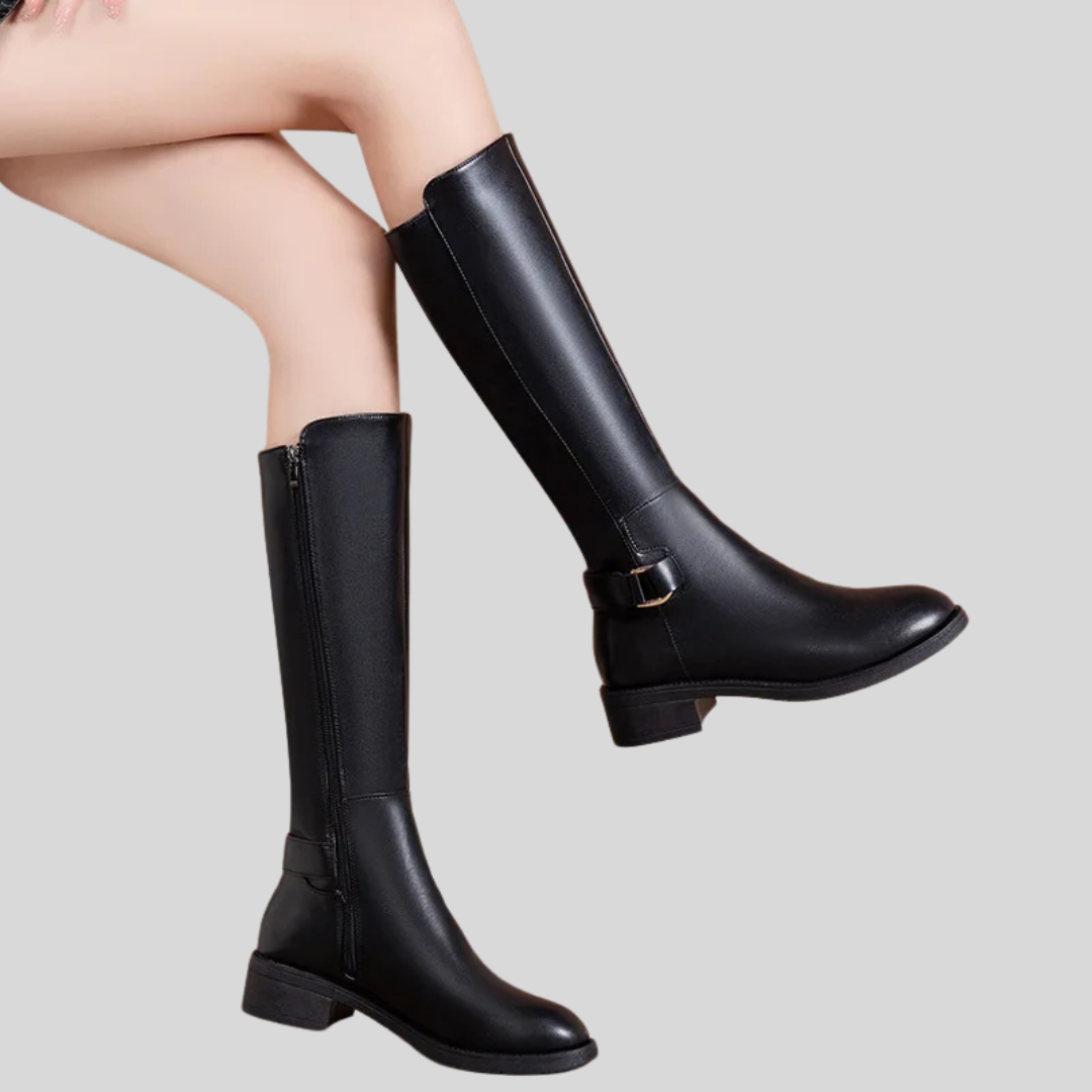 Elizabeth | Women's Knee-High Leather Boots with Buckle