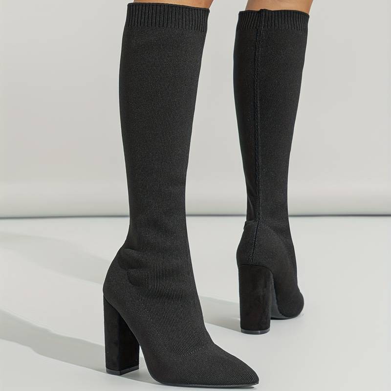 Charlotte | Women’s Knitted Sock Boots with Block Heel