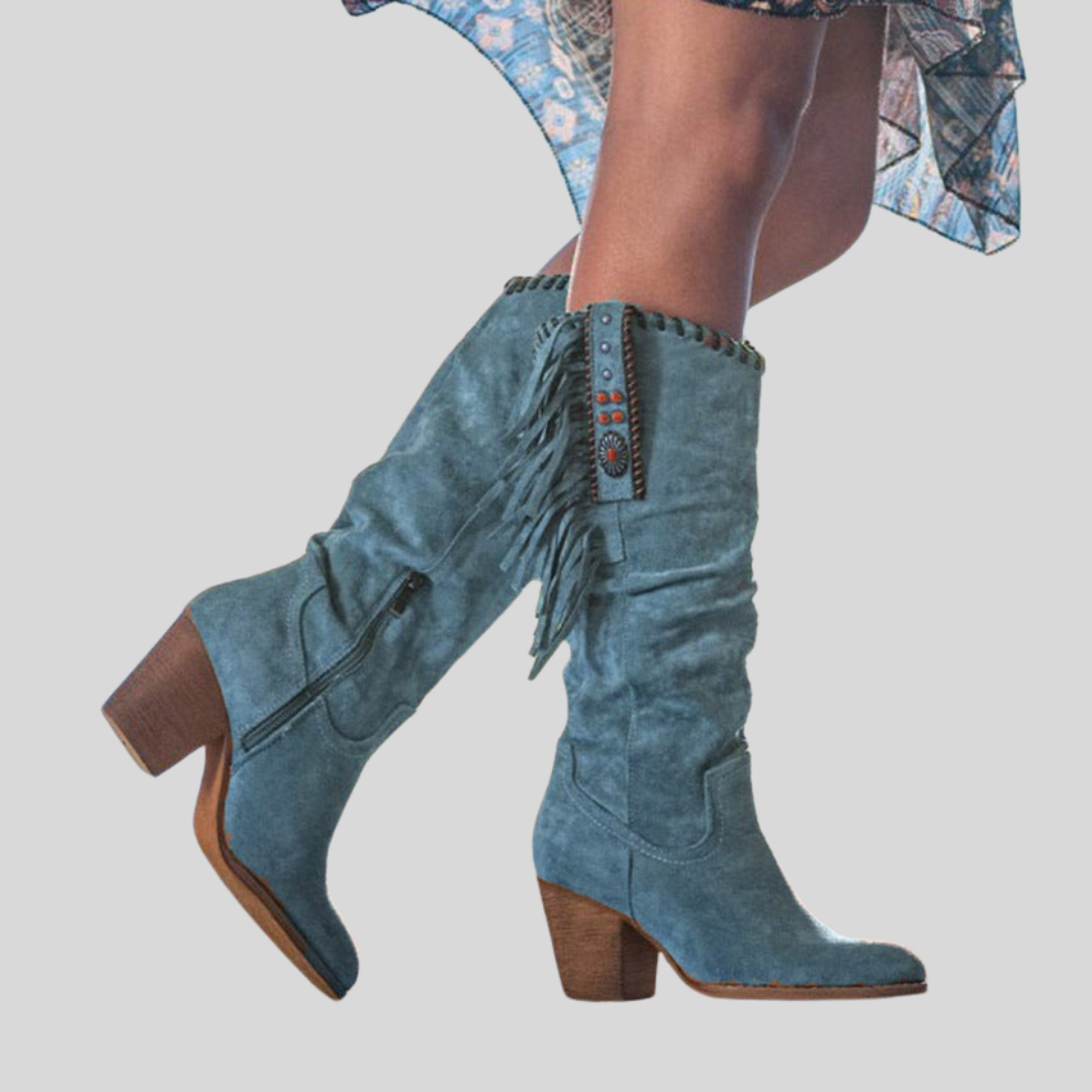 Blair | Women’s Fringe Boots with Wooden Heel