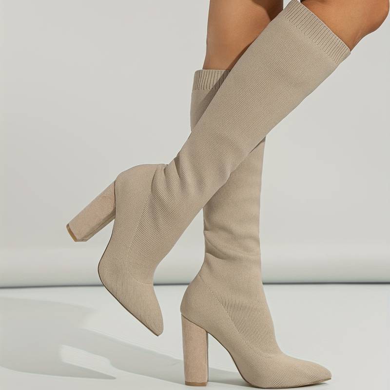 Charlotte | Women’s Knitted Sock Boots with Block Heel