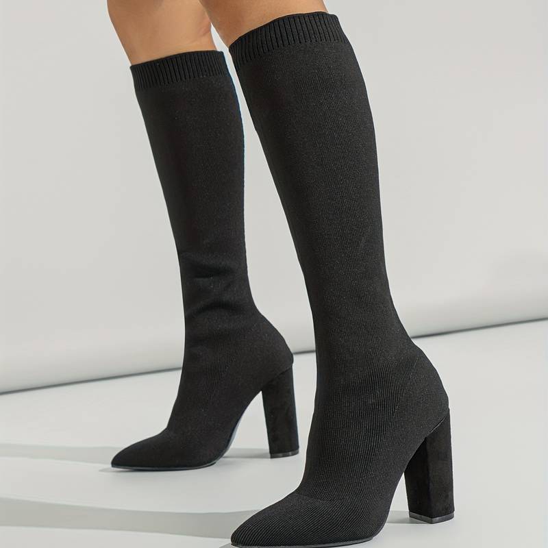 Charlotte | Women’s Knitted Sock Boots with Block Heel