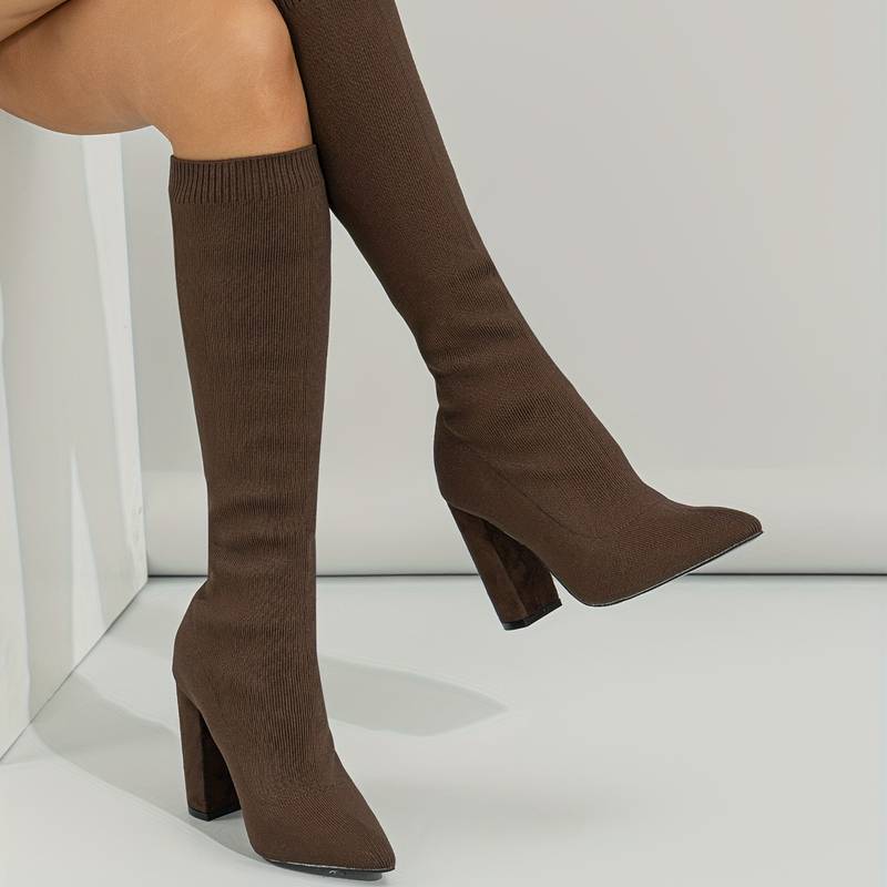 Charlotte | Women’s Knitted Sock Boots with Block Heel
