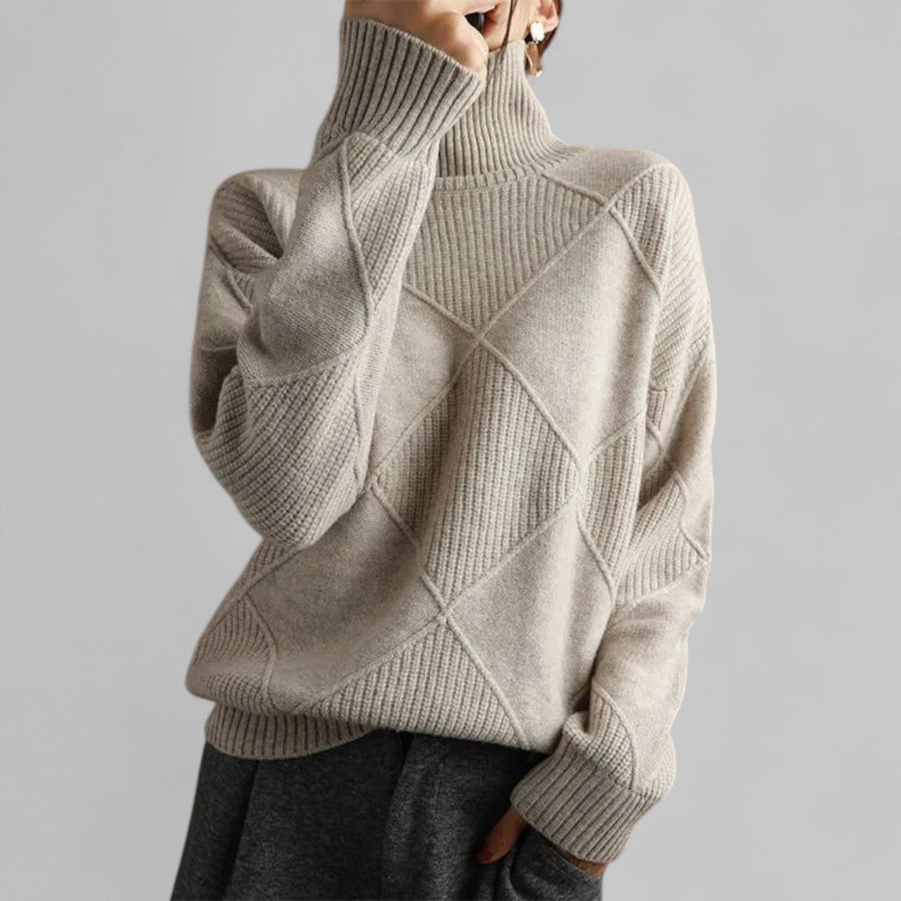 Samantha | Women’s Winter Oversized Patterned Turtlenecks Sweater