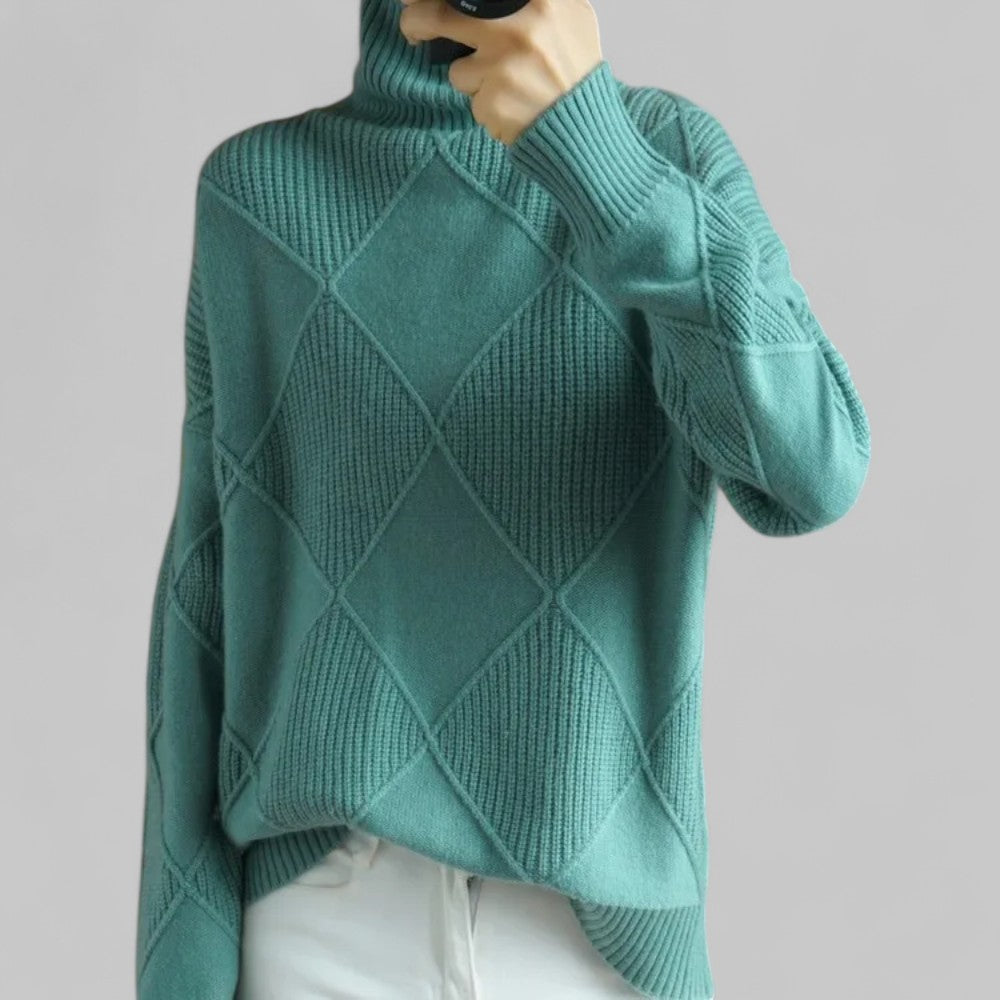 Samantha | Women’s Winter Oversized Patterned Turtlenecks Sweater